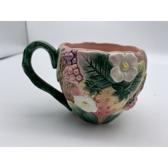 Fitz And Floyd 1991 White Flowers w/ Berries Steam Leaves TeaCup & Saucer 2 set - Picture 9 of 12